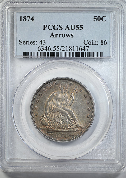 1874 Liberty Seated Half Dollar 50C PCGS AU55 - Arrows – Americana