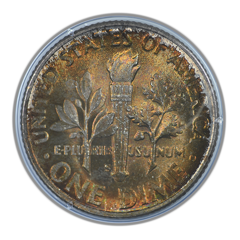 1951-S Roosevelt Dime 10C PCGS Rattler MS66 - TONED!