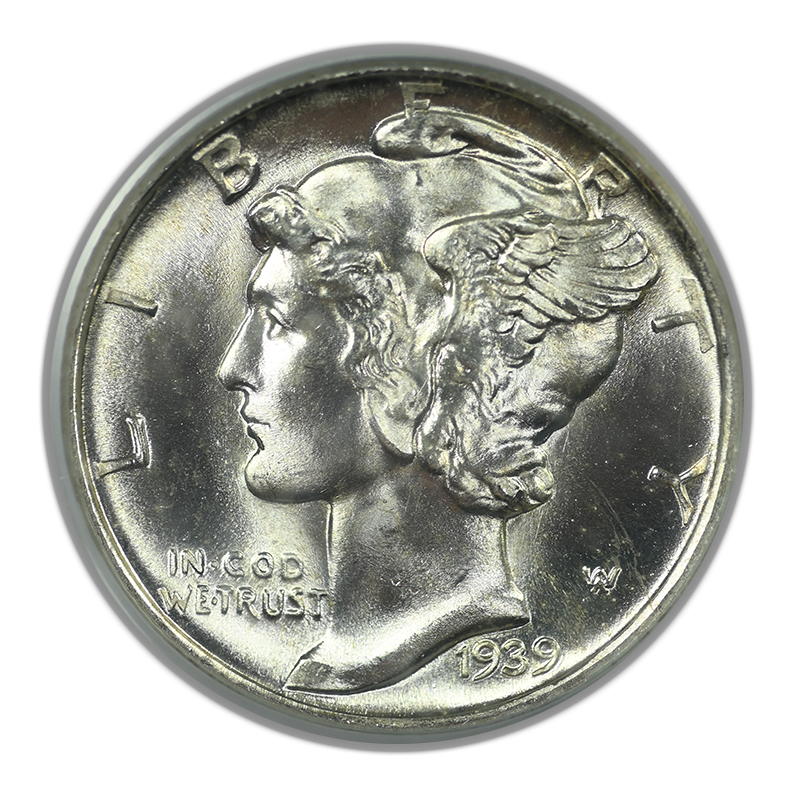 1939-D Mercury Dime 10C PCGS MS64FB Gold CAC OGH - Full Bands