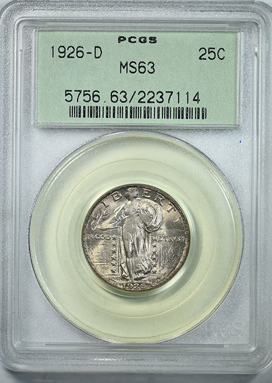 1926-D Standing Liberty Quarter 25C PCGS MS63 OGH Obverse Slab
