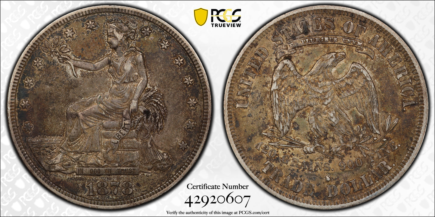 1878-S Trade Dollar T$1 PCGS XF45 CAC Trueview