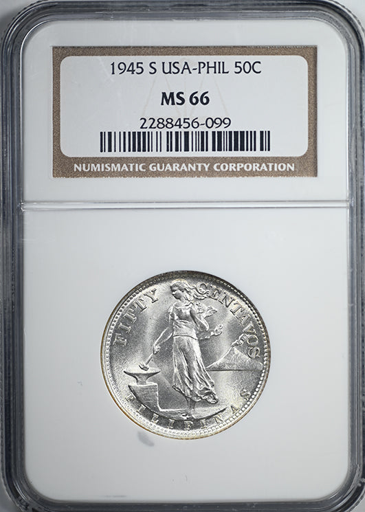 1945-S USA Philippines 50C Centavos NGC MS66