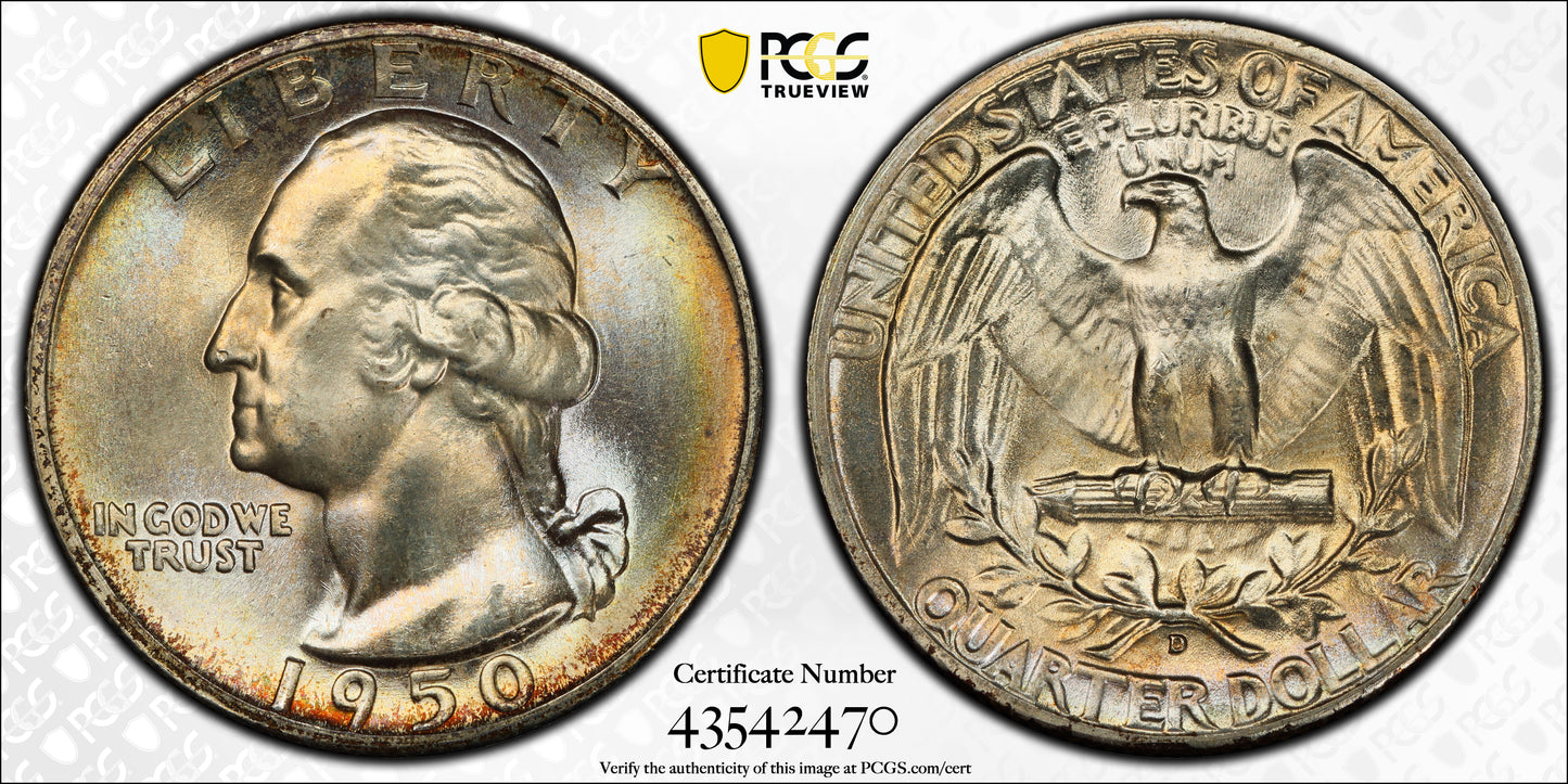 1950-D Washington Quarter 25C PCGS MS67 CAC Trueview
