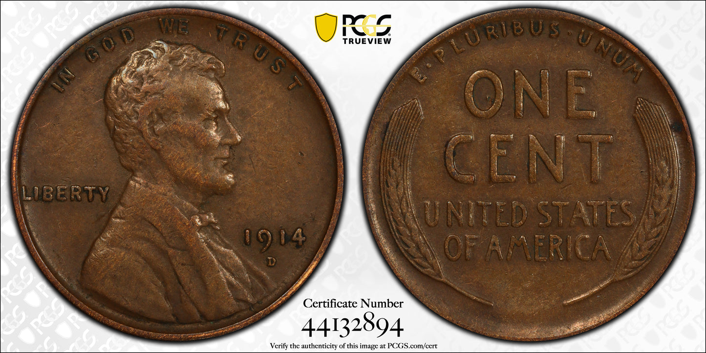 1914-D Lincoln Wheat Cent 1C PCGS XF40 Trueview