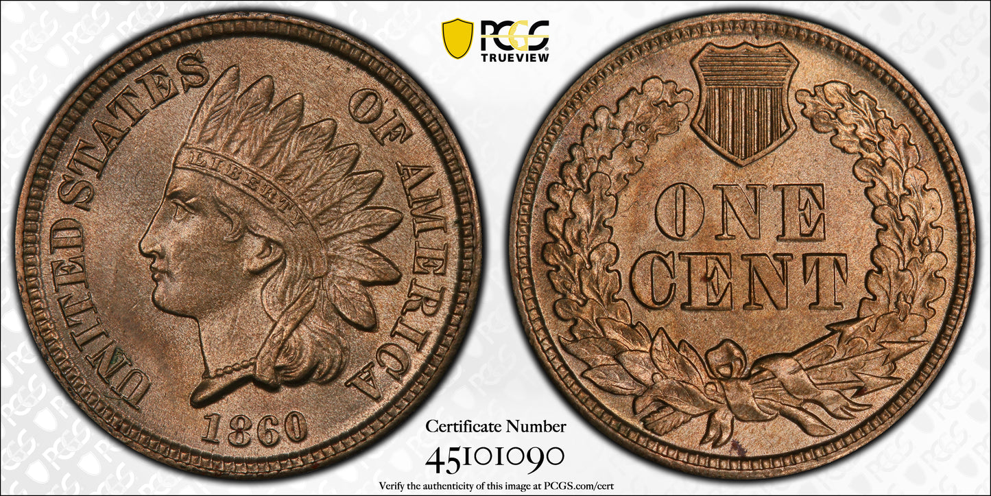 1860 Indian Head Cent 1C PCGS MS65 Trueview