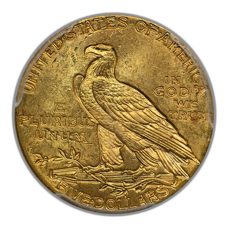 1911 Indian Head Gold Half Eagle $5 PCGS MS63 CAC Reverse