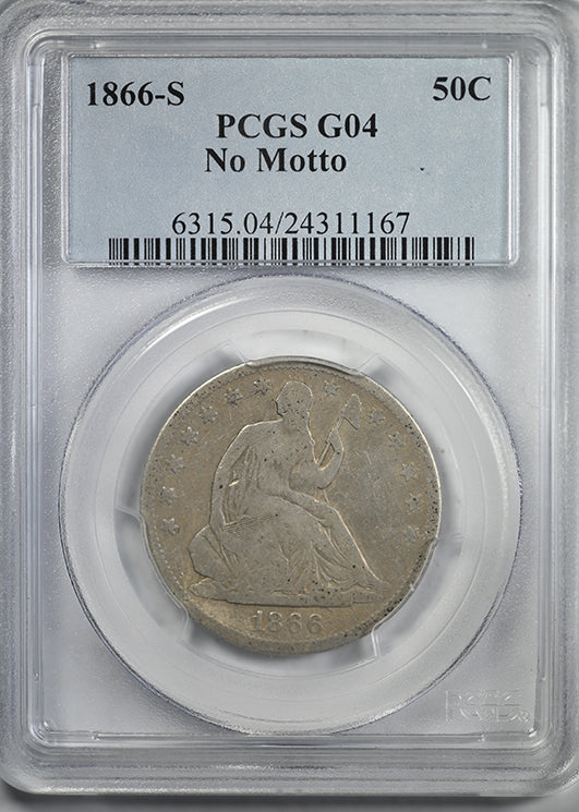 1866-S Liberty Seated Half Dollar 50C PCGS G04 - No Motto Obverse Slab