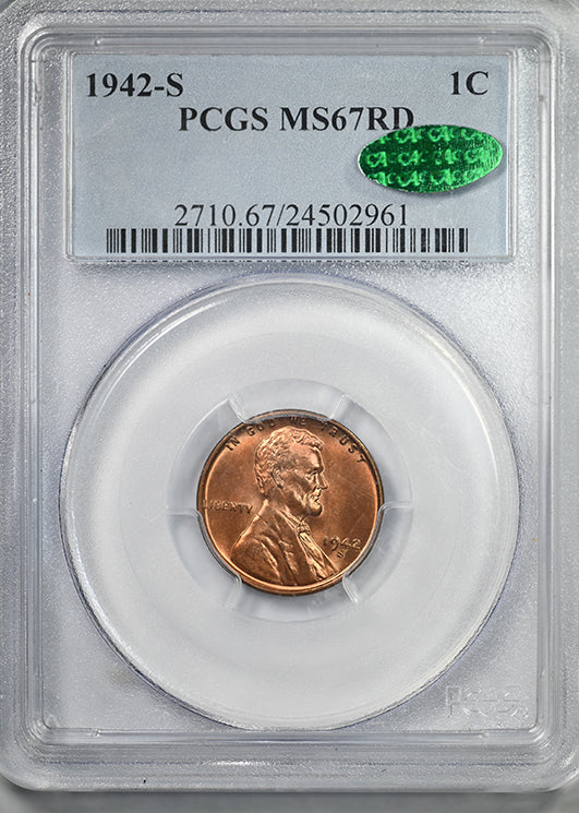 1942-S Lincoln Wheat Cent 1C PCGS MS67RD CAC