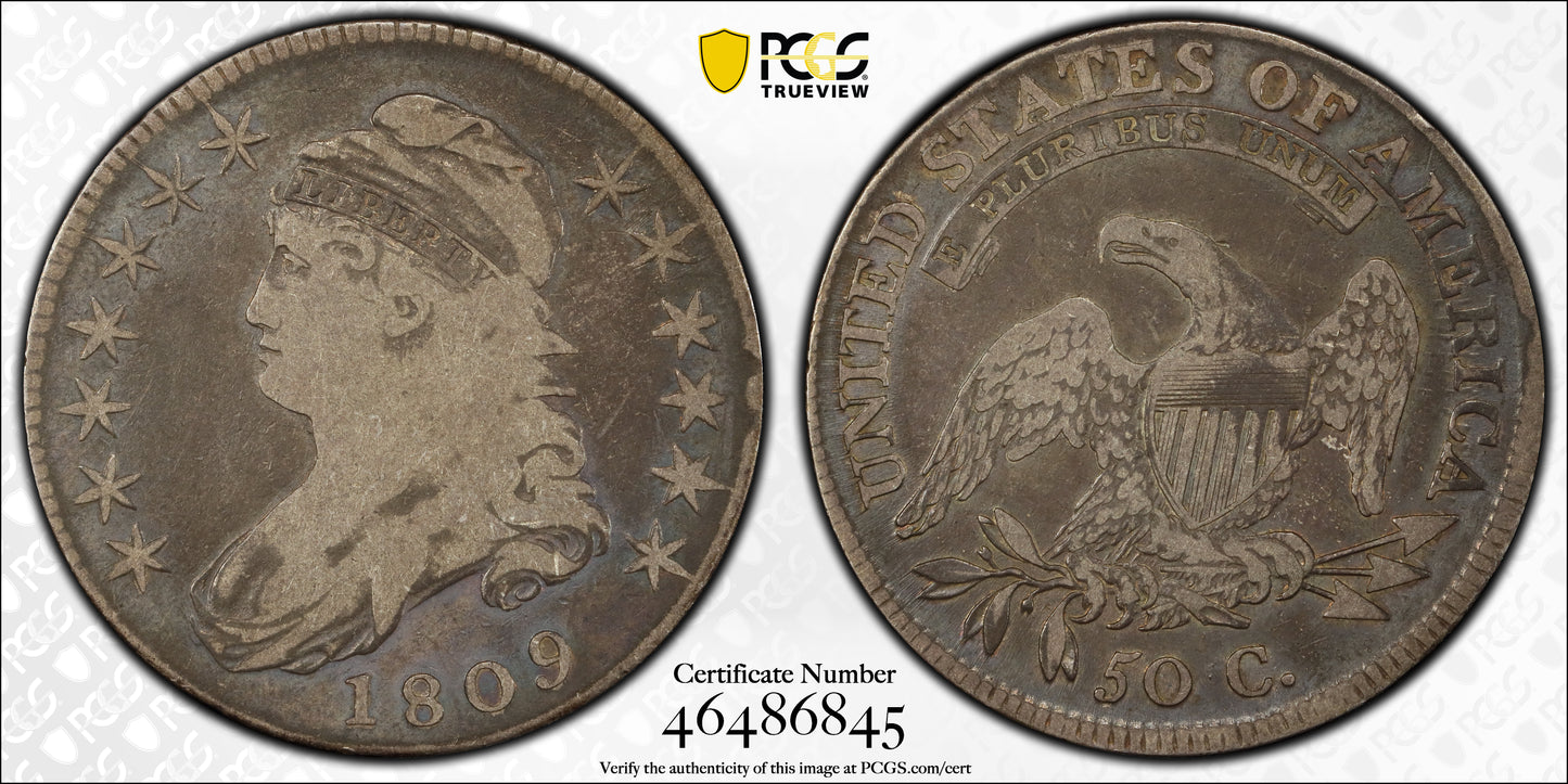1809 Capped Bust Half Dollar 50C PCGS F12 CAC - III Edge - O-108 R-4 Trueview