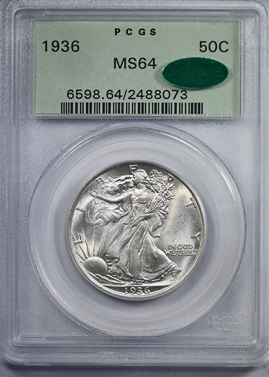 1936 Walking Liberty Half Dollar 50C PCGS MS64 CAC OGH Obverse Slab