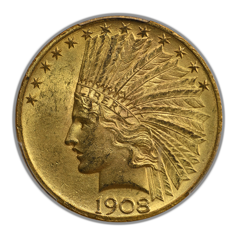 1908 Indian Head Gold Eagle $10 PCGS MS63 - Motto