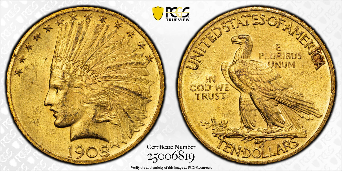 1908 Indian Head Gold Eagle $10 PCGS MS63 - Motto