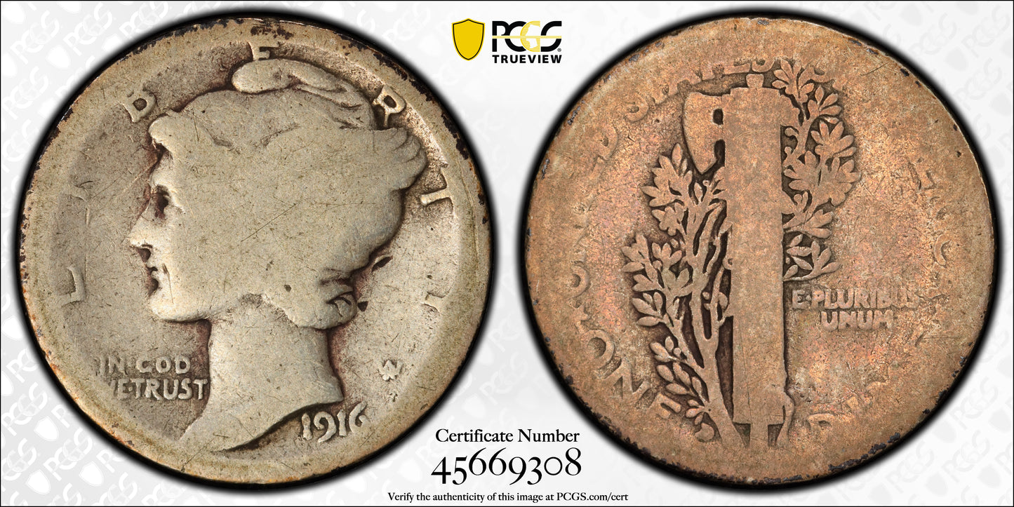 1916-D Mercury Dime 10C PCGS FR02 Trueview