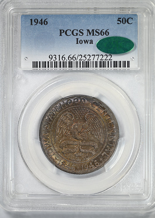 1946 Iowa Classic Commemorative Half Dollar 50C PCGS MS66 CAC - TONED!