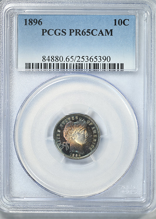 1896 Proof Barber Dime 10C PCGS PR65CAM Cameo - TONED!