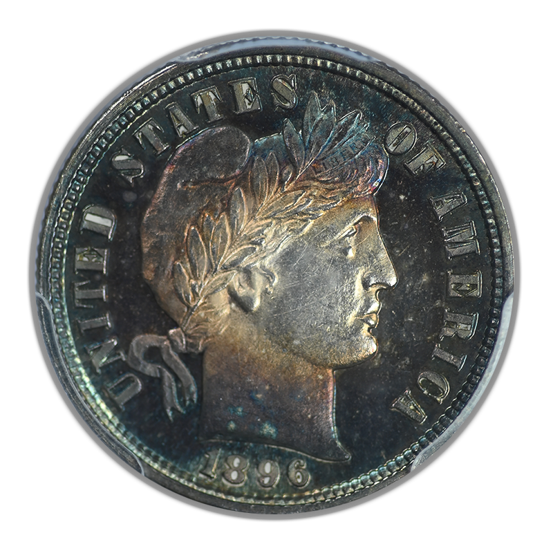 1896 Proof Barber Dime 10C PCGS PR65CAM Cameo - TONED!