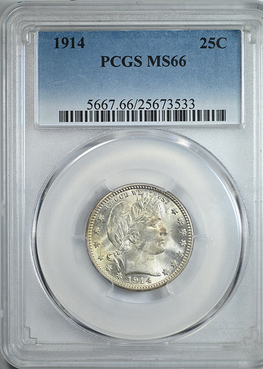 1914 Barber Quarter 25C PCGS MS66 Obverse Slab