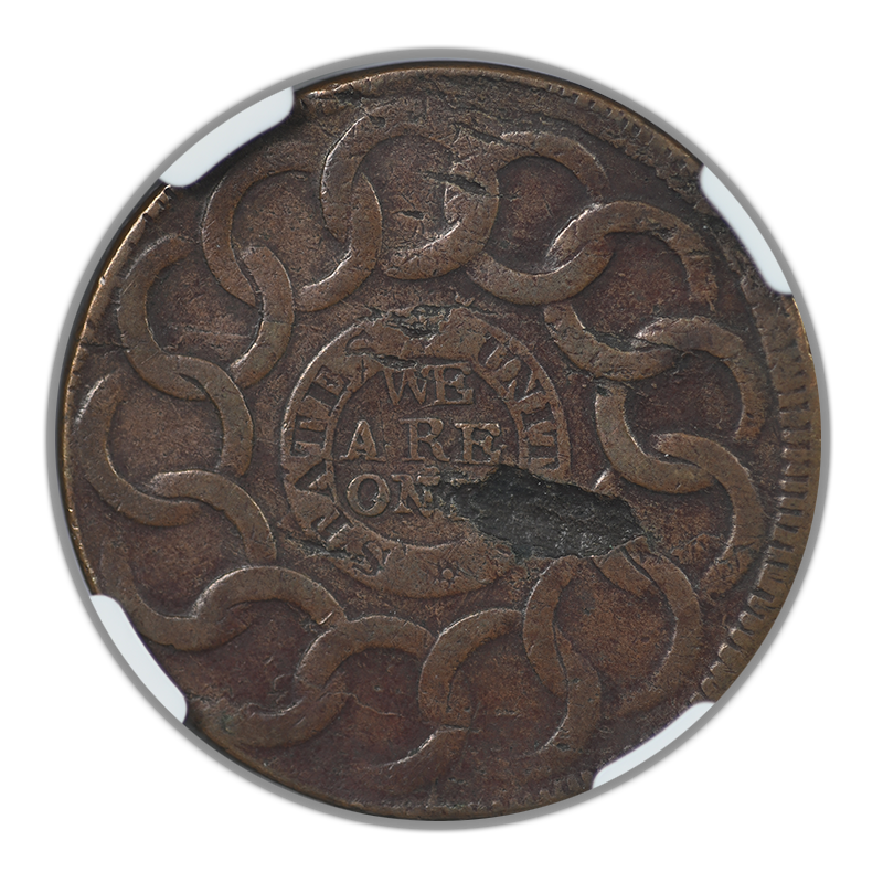 1787 Fugio Cent 1C 4 Cinq P.R. 'States United' NGC VF Details - Reverse Planchet Flaw