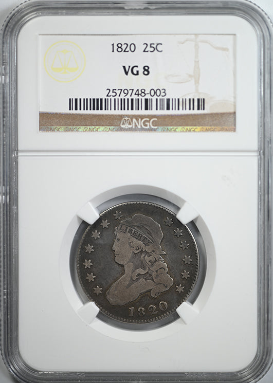 1820 Capped Bust Quarter 25C NGC VG8 Obverse Slab