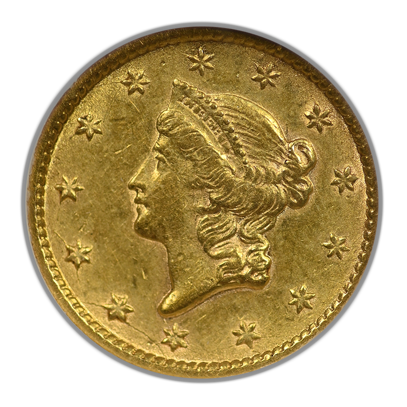 1853 Type 1 Liberty Head Gold Dollar G$1 ANACS Soapbox AU53