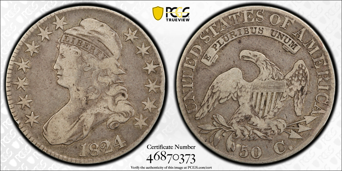 1824 Capped Bust Half Dollar 50C PCGS F12 Trueview