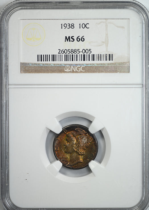1938 Mercury Dime 10C NGC MS66 - TONED! Obverse Slab