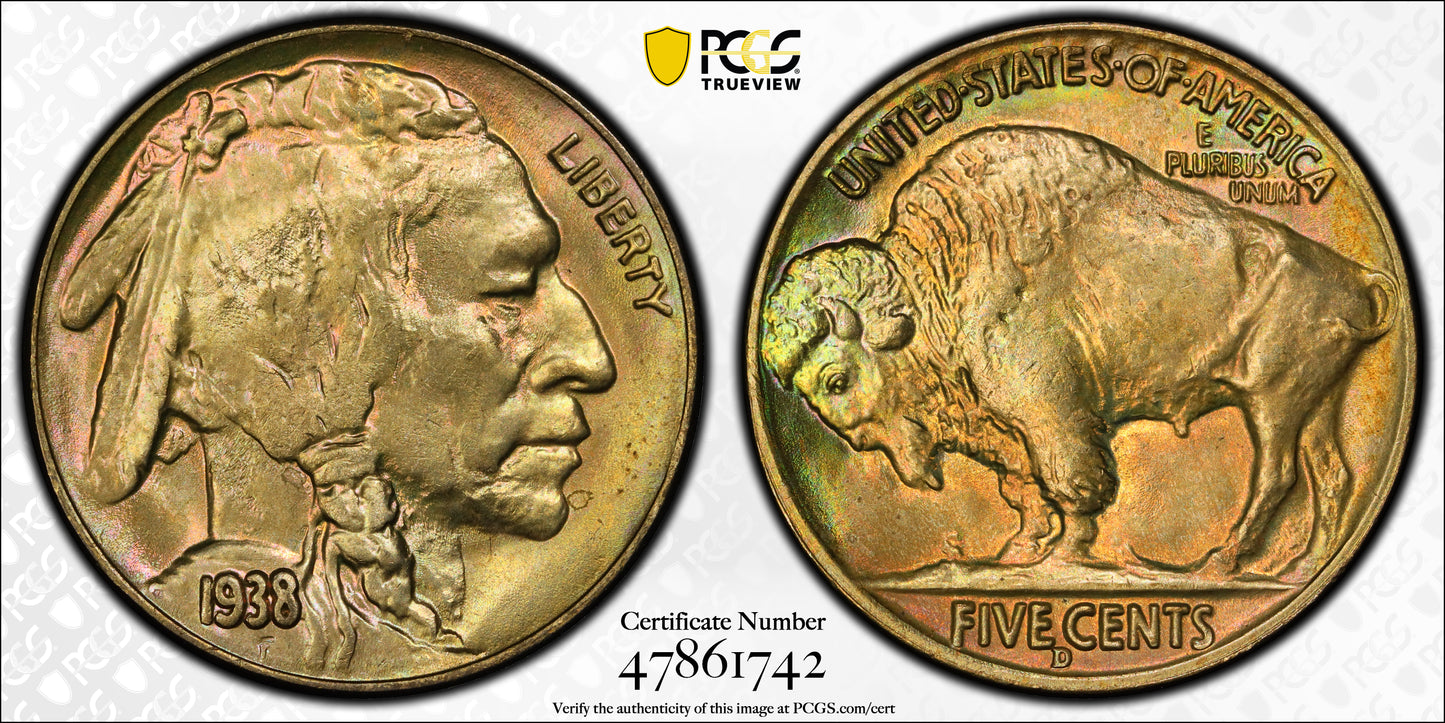 1938-D Buffalo Nickel 5C PCGS MS67+ - TONED! Trueview
