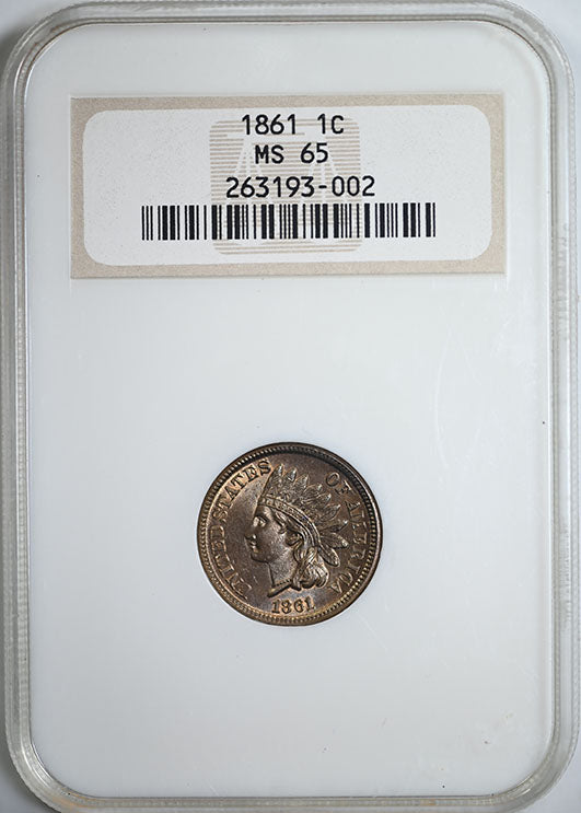 1861 Indian Head Cent 1C NGC MS65 Obverse Slab