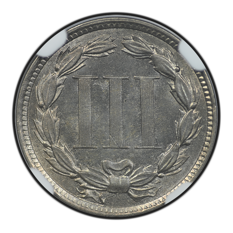 1873 Three Cent Nickel Piece 3CN NGC MS62 - Closed 3 Reverse
