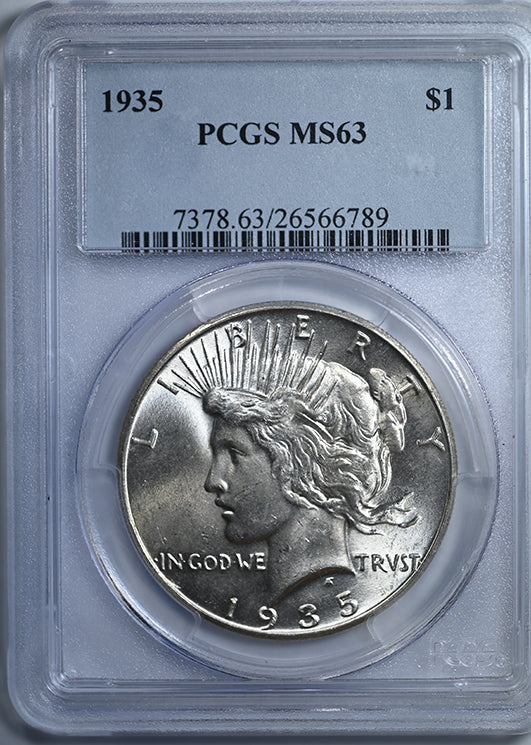 1935 Peace Dollar $1 PCGS MS63 Obverse Slab