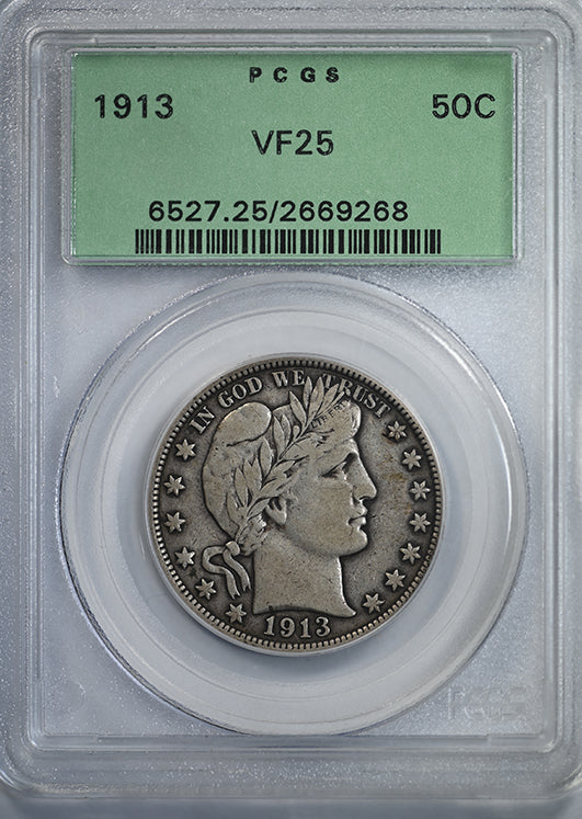 1913 Barber Half Dollar 50C PCGS VF25 OGH Obverse Slab