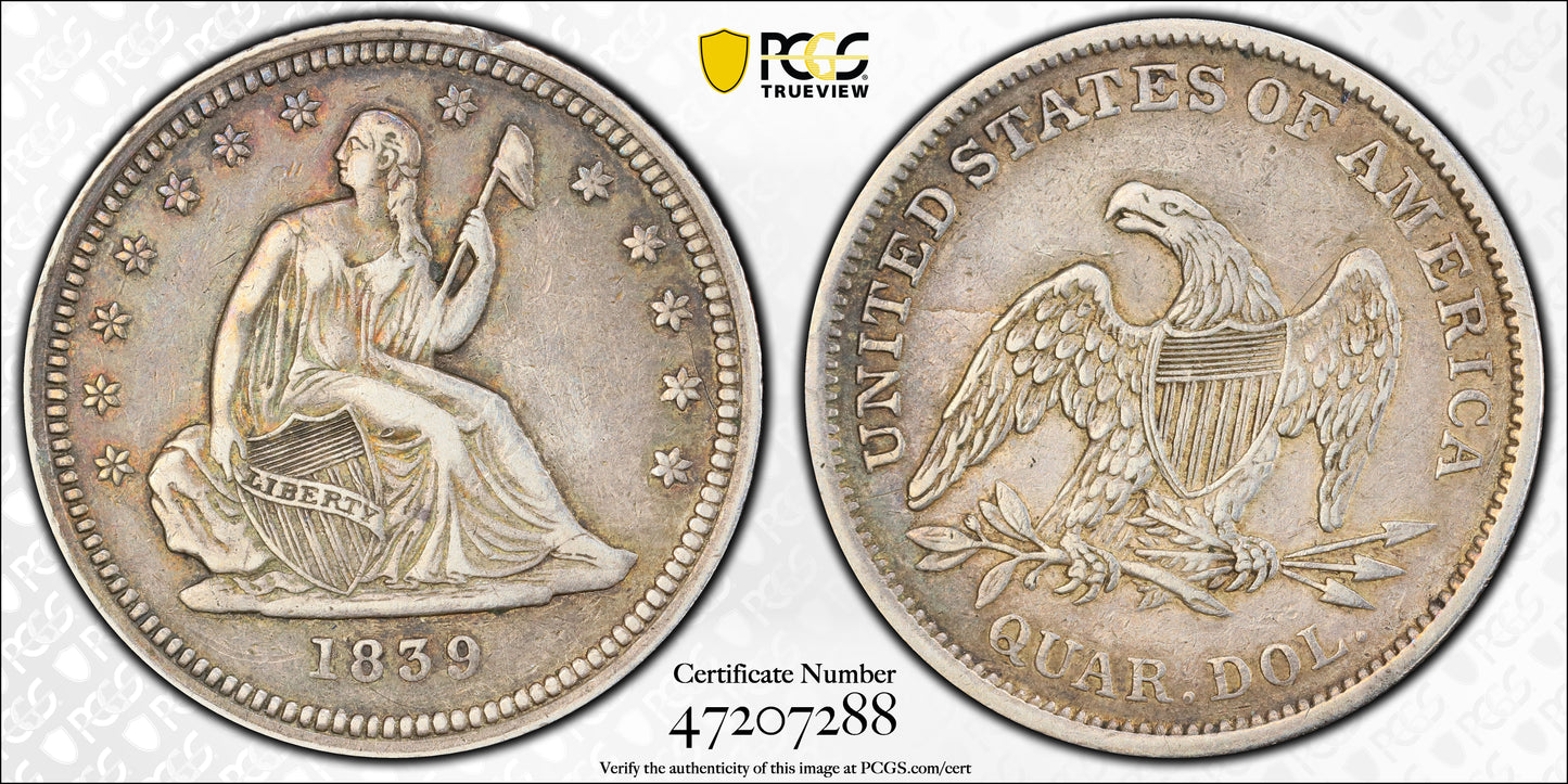1839 Liberty Seated Quarter 25C PCGS XF40 - No Drapery Trueview