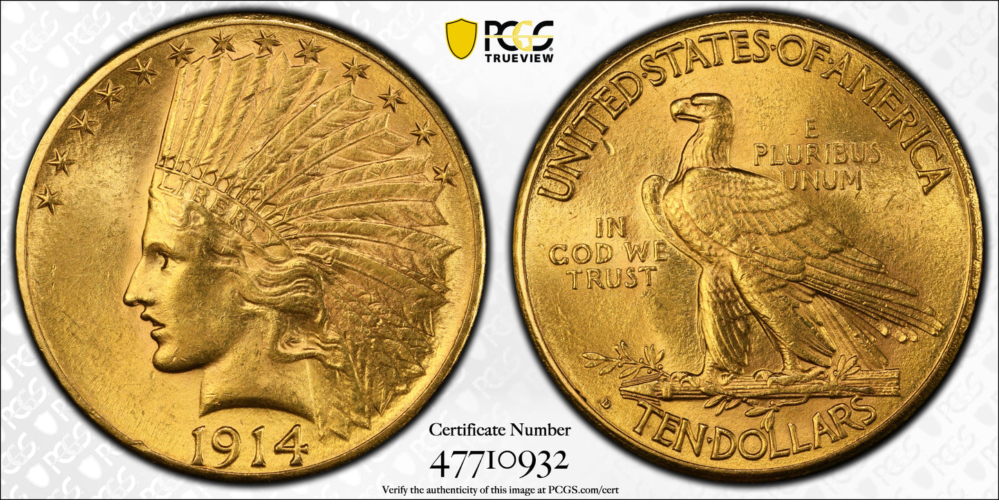 1914-D Indian Head Gold Eagle $10 PCGS AU58 Trueview
