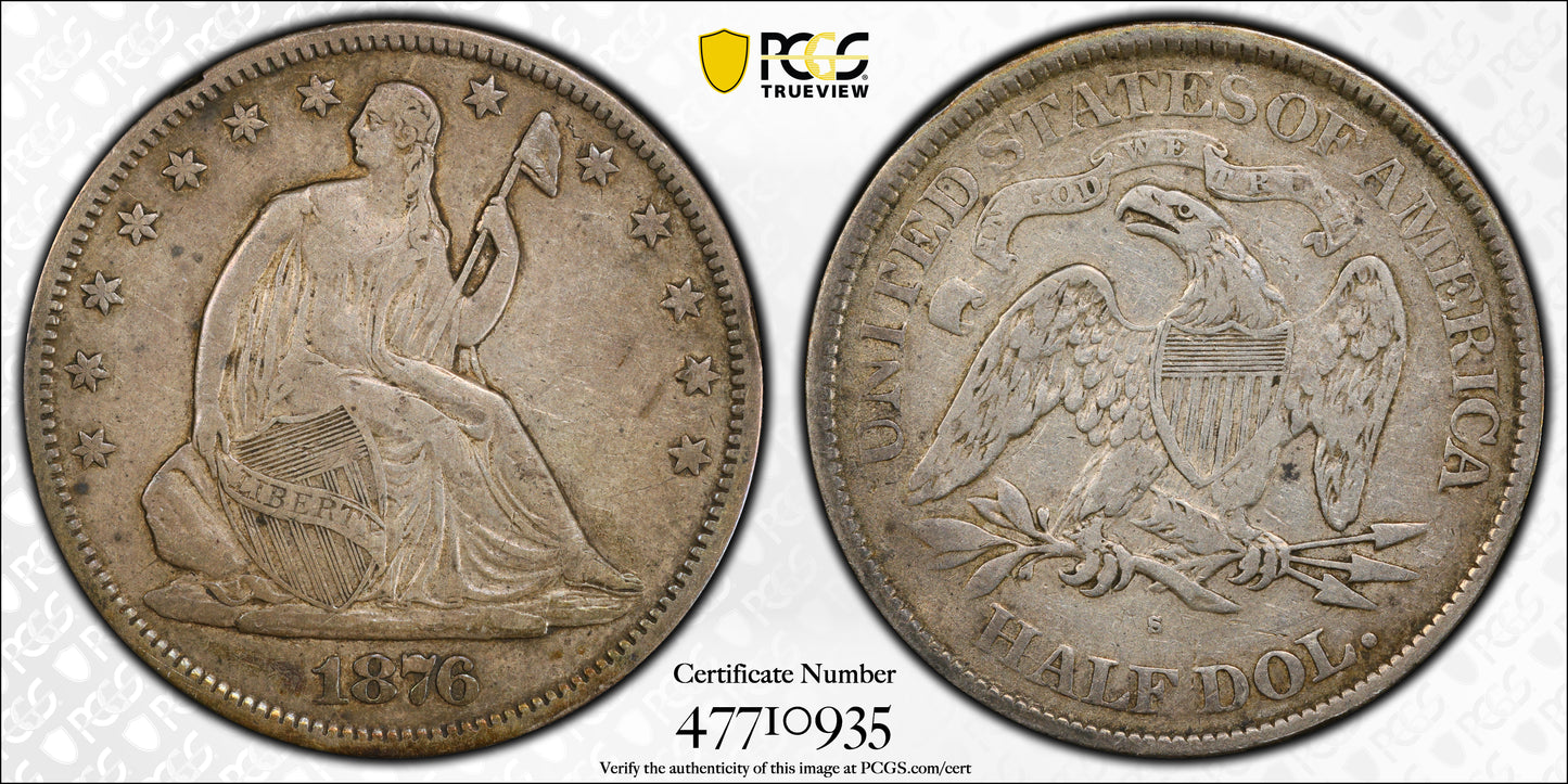 1876-S Liberty Seated Half Dollar 50C PCGS VF25 Trueview