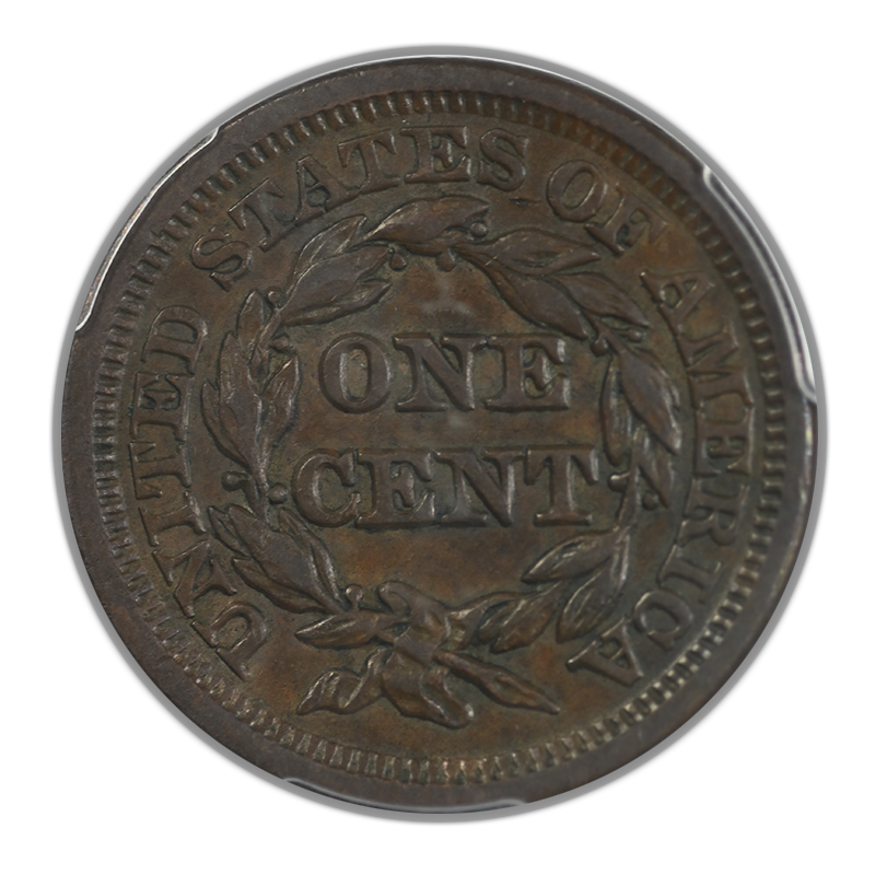 1845 Liberty Head Braided Hair Large Cent 1C PCGS AU53 Reverse