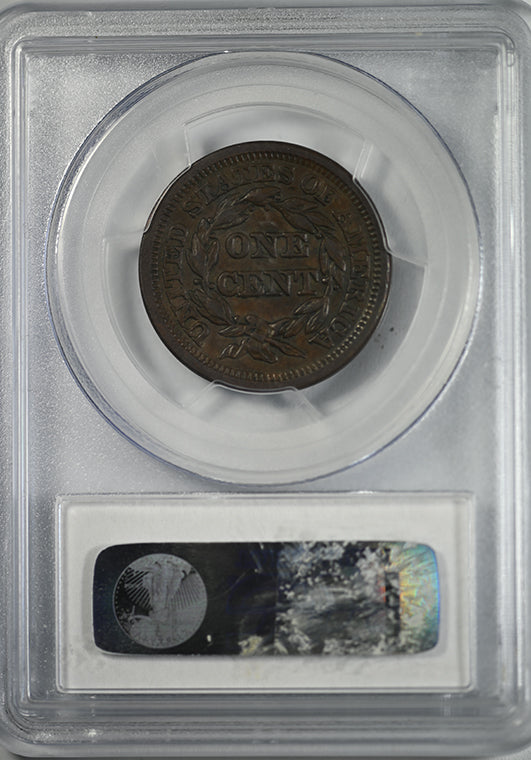 1845 Liberty Head Braided Hair Large Cent 1C PCGS AU53 Reverse Slab