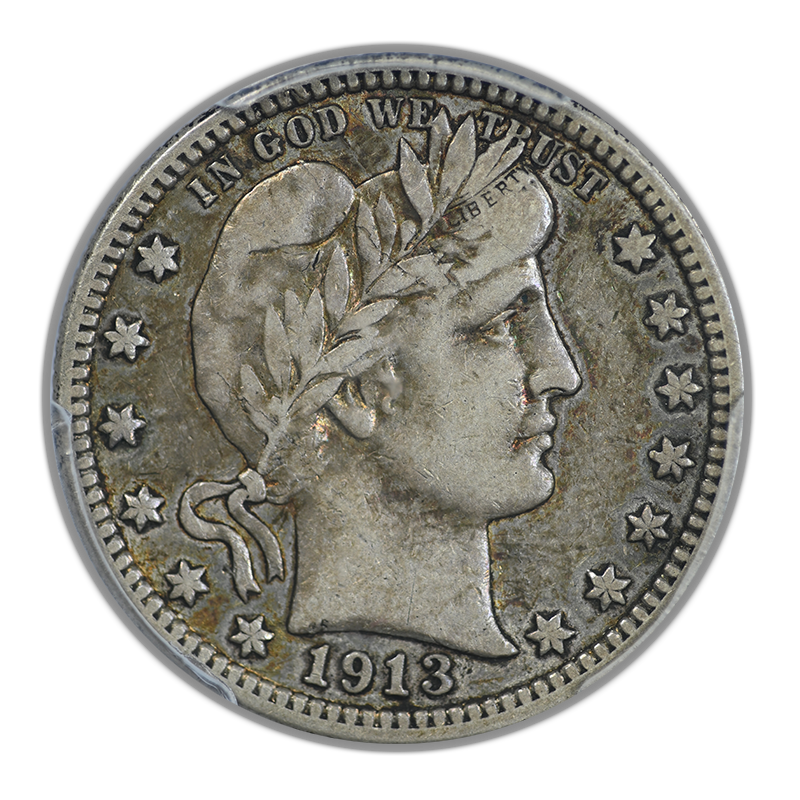 1913 Barber Quarter 25C PCGS VF30 CAC Obverse
