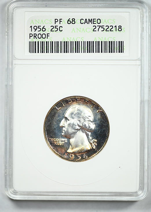 1956 Proof Washington Quarter 25C ANACS Soapbox PF68 CAMEO - TONED!