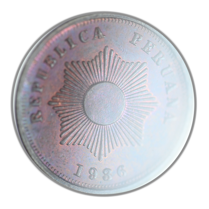 1936 Peru 2C Centavos NGC MS65RB - TONED!