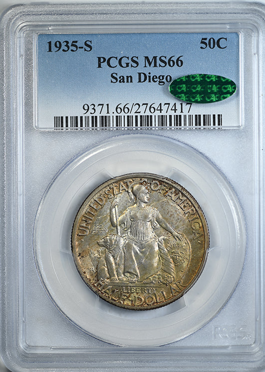 1935-S San Diego Classic Commemorative Half Dollar 50C PCGS MS66 CAC - TONED! Obverse Slab