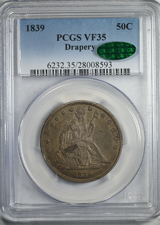 1839 Liberty Seated Half Dollar 50C PCGS VF35 CAC Obverse Slab