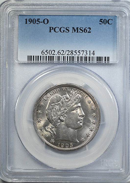 1905-O Barber Half Dollar 50C PCGS MS62 Obverse Slab