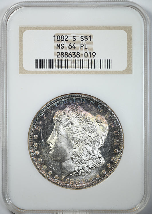 1882-S Morgan Dollar $1 NGC Fatty MS64PL - Prooflike - TONED 