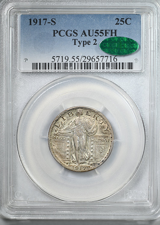 1917-S Standing Liberty Quarter 25C PCGS AU55FH CAC - Full Head