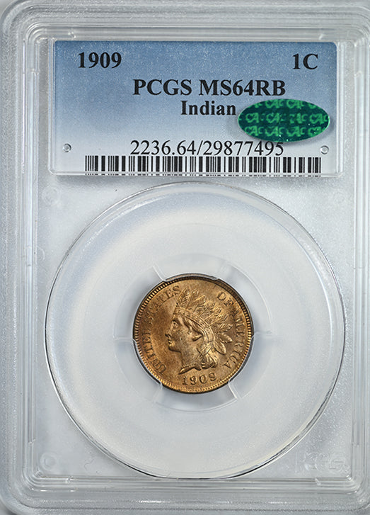 1909 Indian Head Cent 1C PCGS MS64RB CAC Obverse Slab