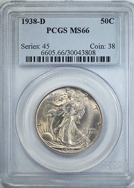 1938-D Walking Liberty Half Dollar 50C PCGS MS66 Obverse Slab