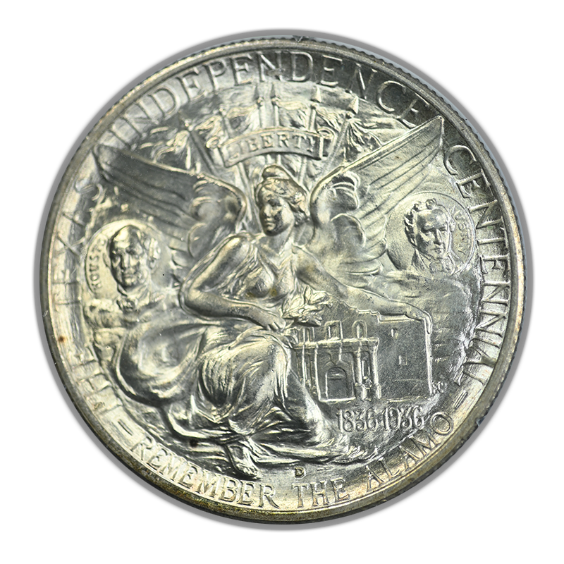 1936-D Texas Classic Commemorative Half Dollar 50C PCGS Rattler MS65 Reverse