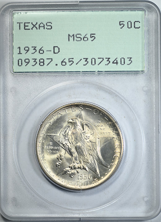 1936-D Texas Classic Commemorative Half Dollar 50C PCGS Rattler MS65 Obverse Slab