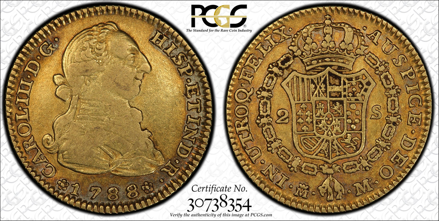 1788-M M Spain Gold 2 Escudos PCGS XF45 - NICE COLOR!