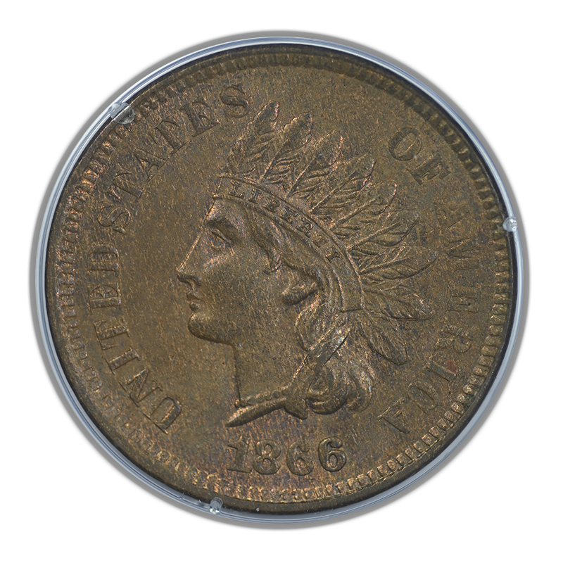 1866 Bronze Indian Head Cent 1C PCGS Rattler MS64BN